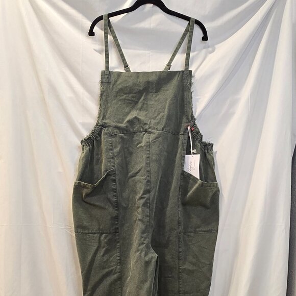 NWT Polygram Overall Pants Green Size 1X Elastic Waist Pockets Comfy - Picture 1 of 9